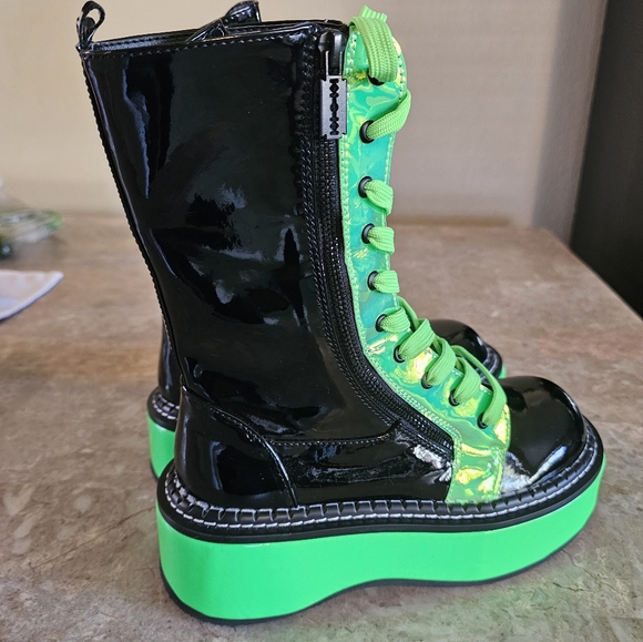 Demonia Shoes - Demonia Emily 350 Neon Green UV Reactive Wrapped Platform MidCalf Lace-up size 7